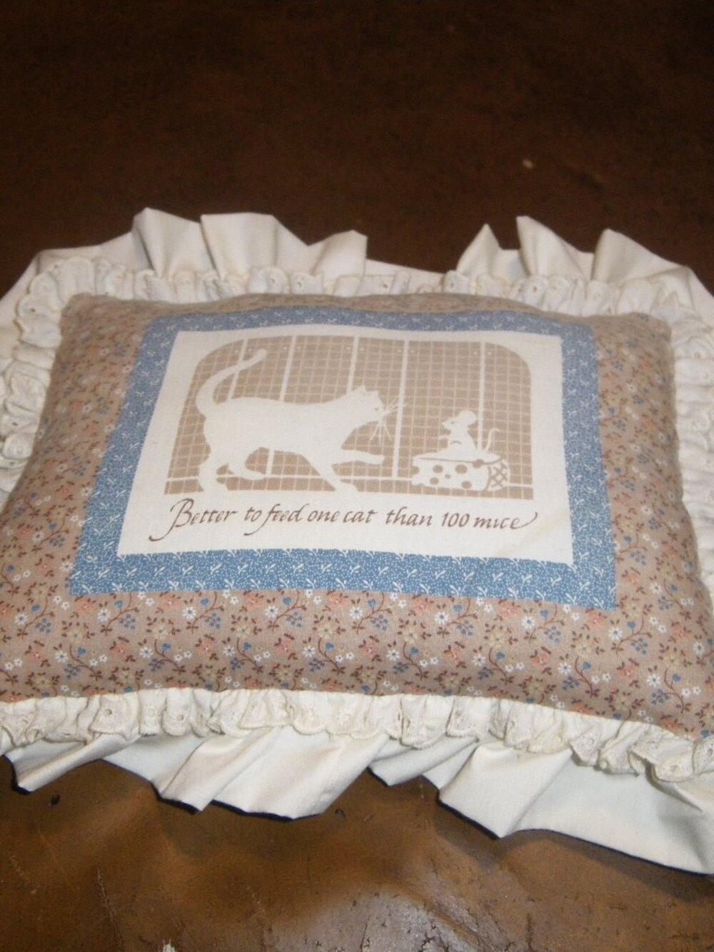Small Fun Accent Pillow “Better to feed one cat than 100 mice”